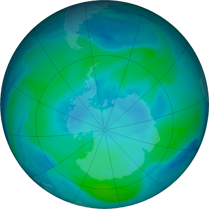 Antarctic ozone map for 30 January 2023